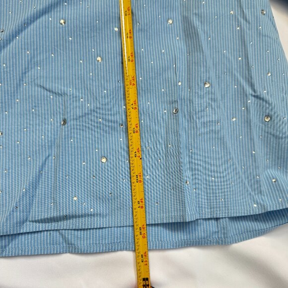 NWT Loft Blue White Striped Short Puff Sleeve Blouse Glitter Dots Cottagecore - Picture 13 of 15